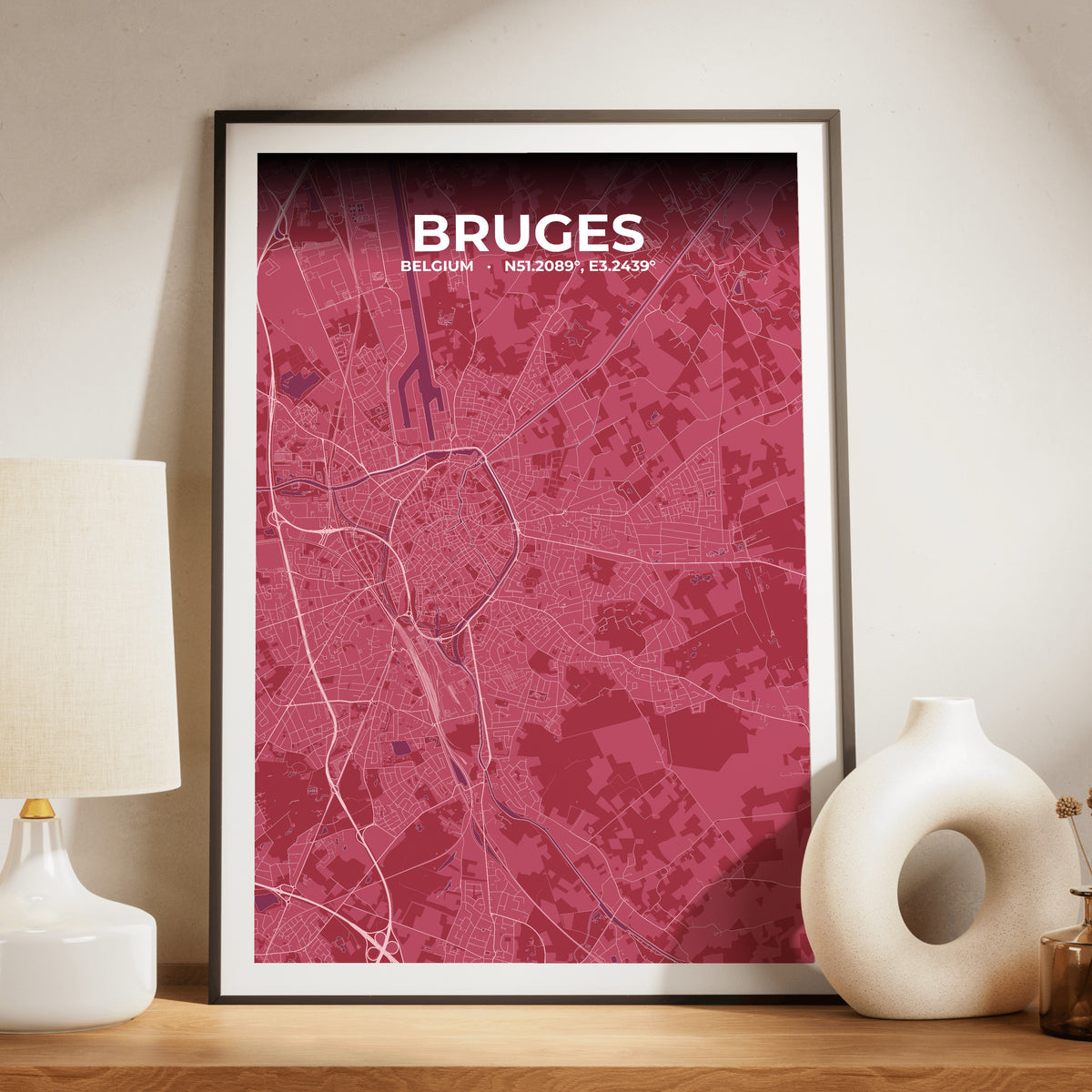 Bruges Scarlet Map Poster