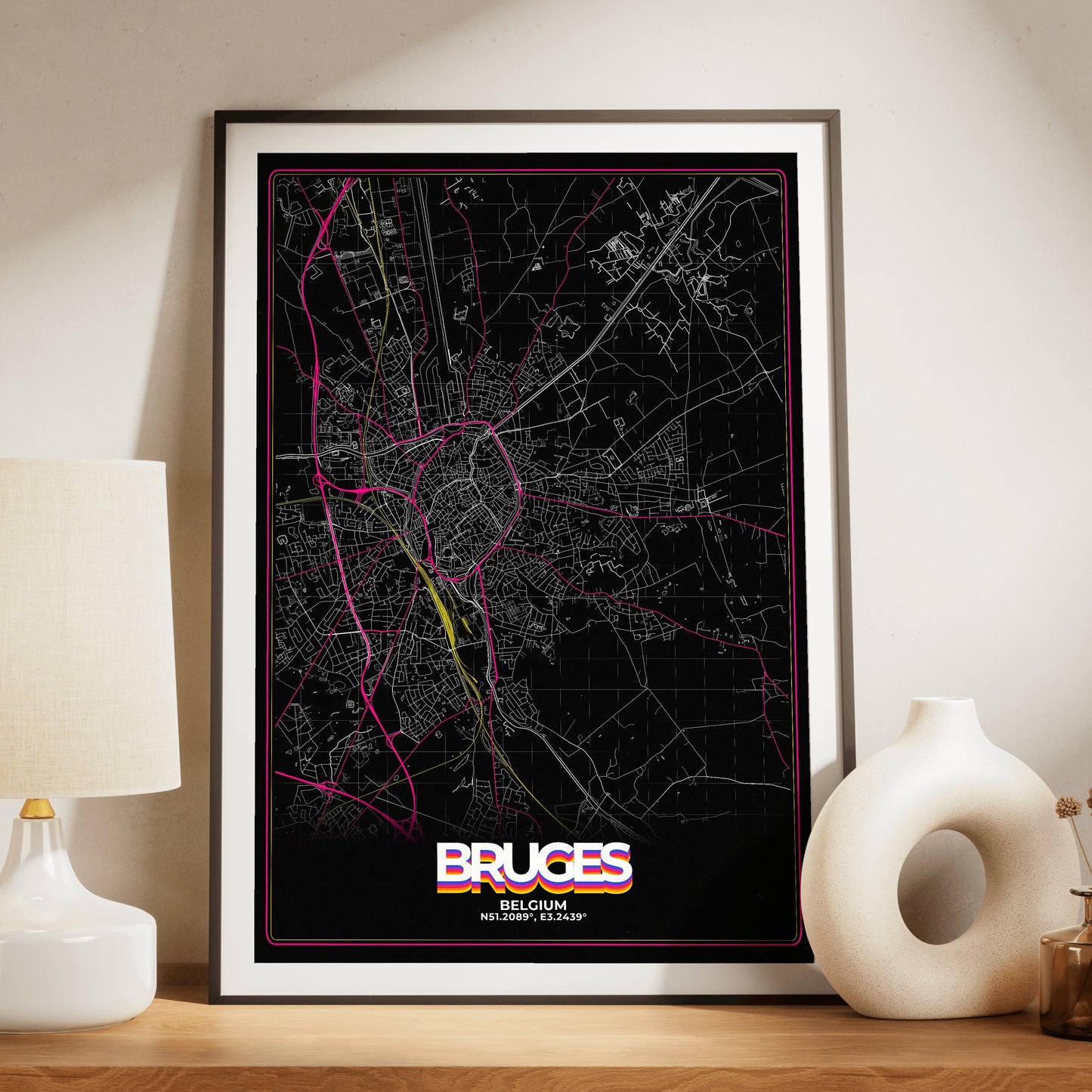 Bruges Retro Map Poster