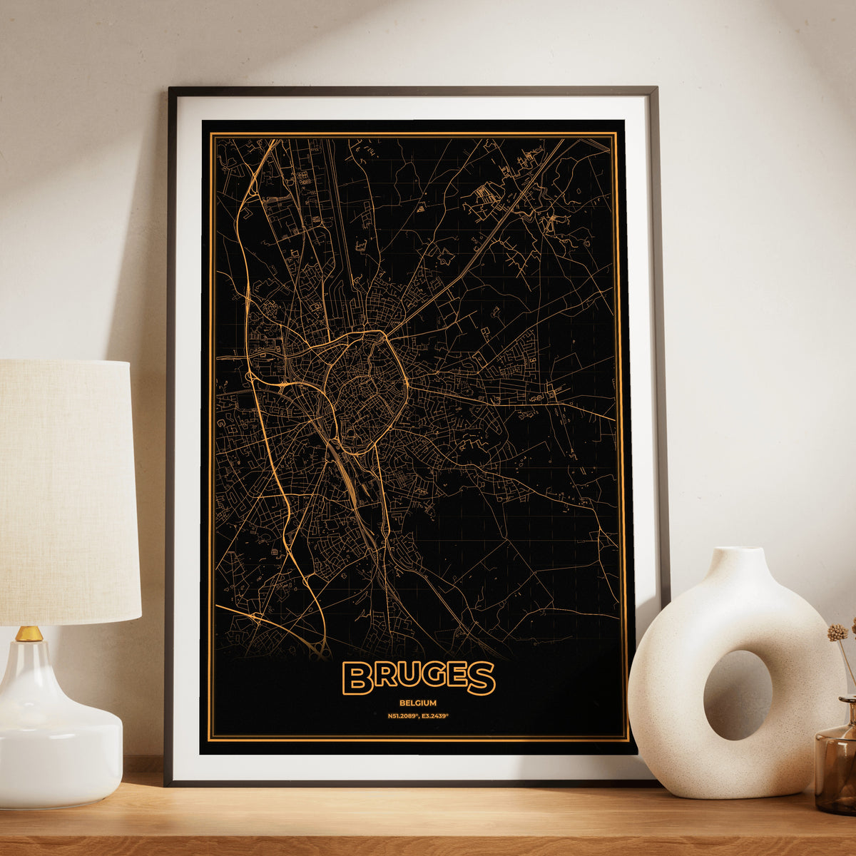 Bruges Phosphor Map Poster - Amber CRT