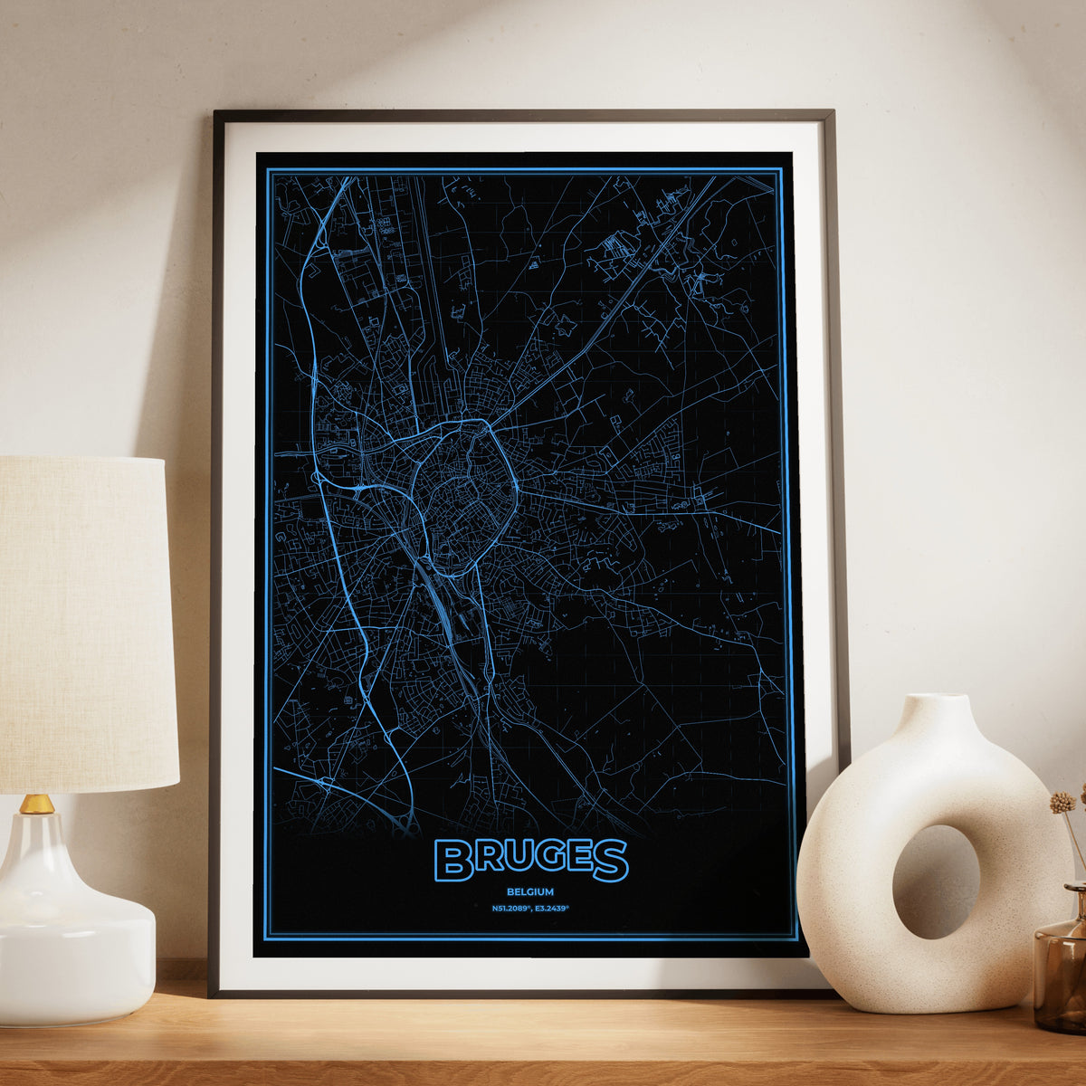 Bruges Phosphor Map Poster - IBM Blue