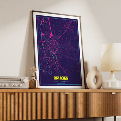 Bruges Cyberpunk Map Poster