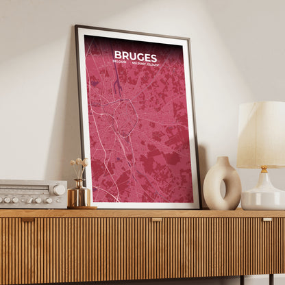 Bruges Scarlet Map Poster
