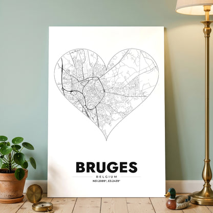Bruges Heart Map Poster