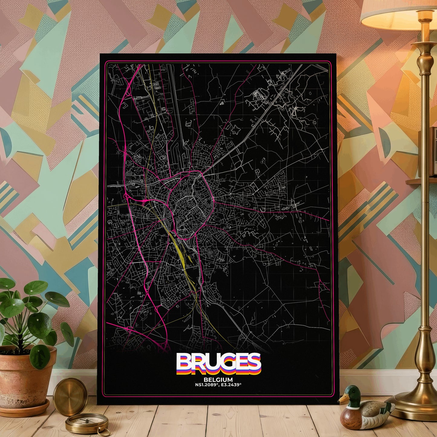 Bruges Retro Map Poster