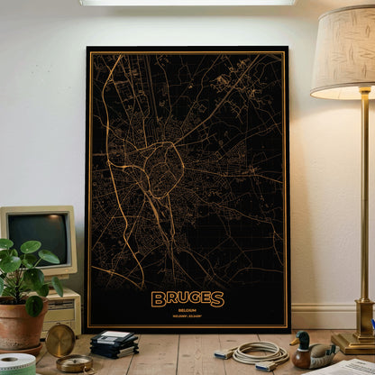 Bruges Phosphor Map Poster - Amber CRT