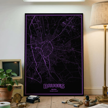 Bruges Phosphor Map Poster - EGA Violet