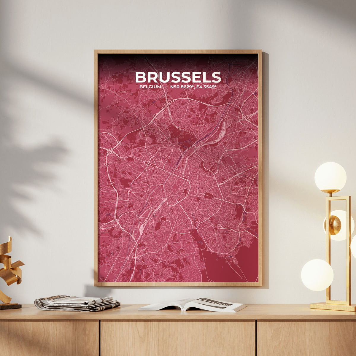 Brussels Scarlet Map Poster