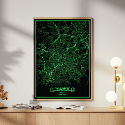 Brussels Phosphor Map Poster - Phosphor Green