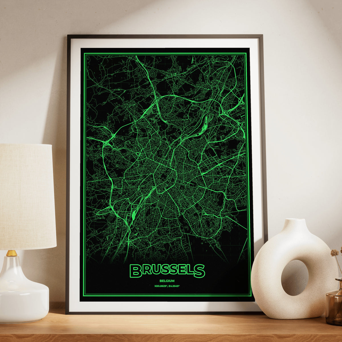 Brussels Phosphor Map Poster - Phosphor Green