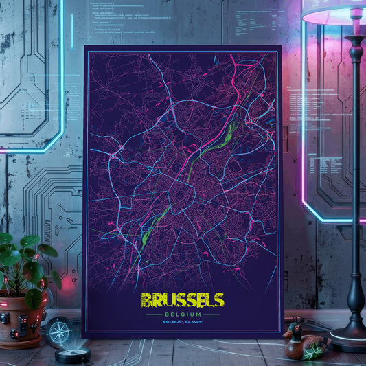 Brussels Cyberpunk Map Poster