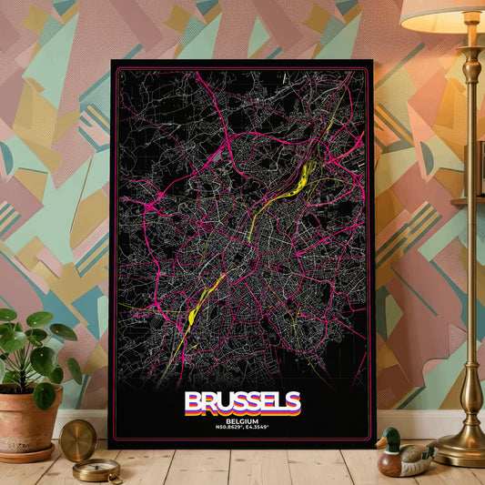 Brussels Retro Map Poster