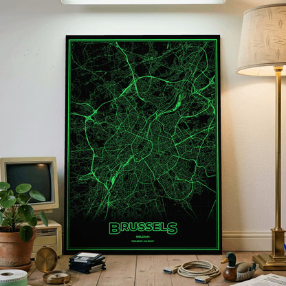 Brussels Phosphor Map Poster - Phosphor Green