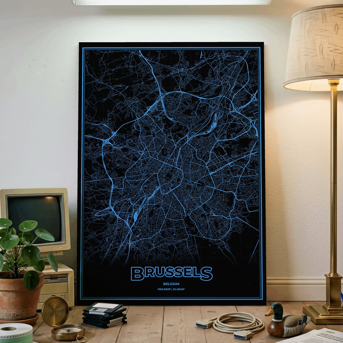 Brussels Phosphor Map Poster - IBM Blue