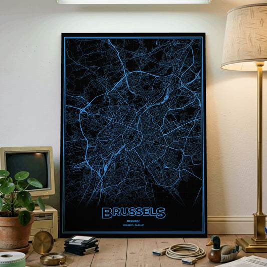Brussels Phosphor Map Poster - IBM Blue