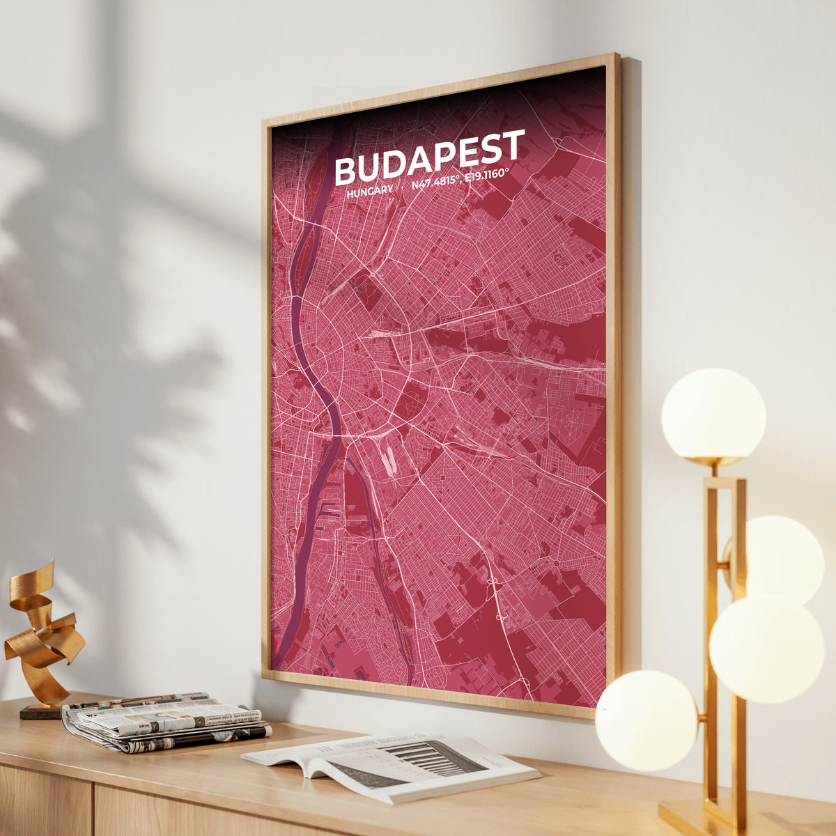 Budapest Scarlet Map Poster