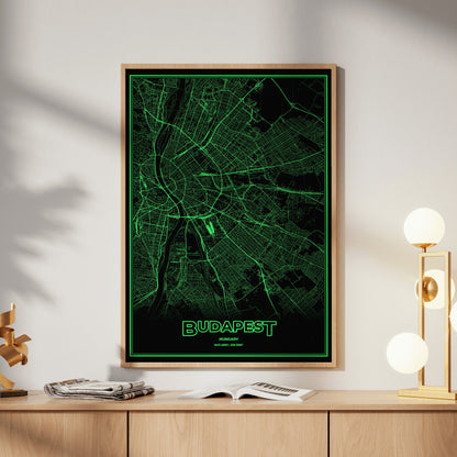 Budapest Phosphor Map Poster - Phosphor Green