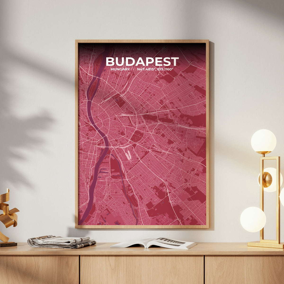Budapest Scarlet Map Poster