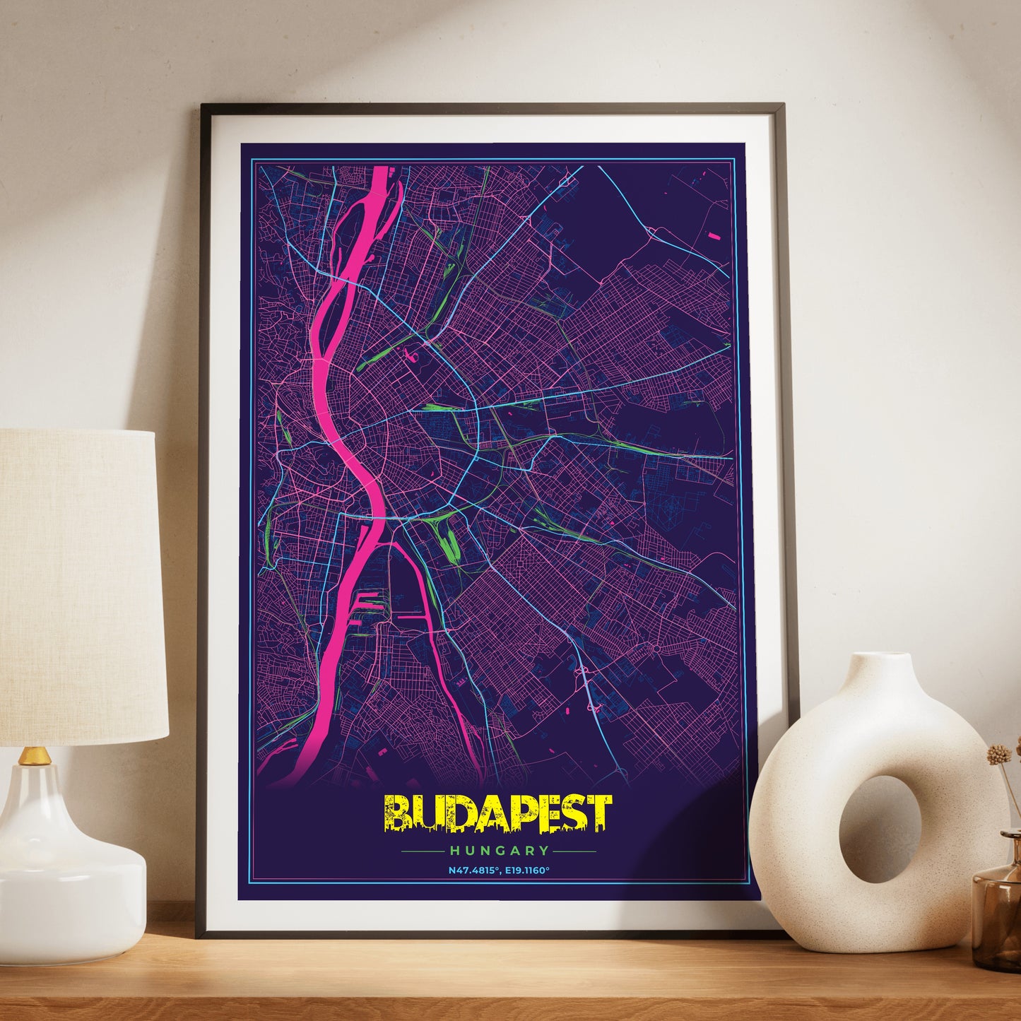 Budapest Cyberpunk Map Poster