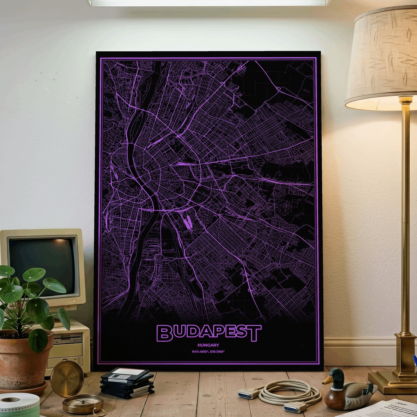 Budapest Phosphor Map Poster - EGA Violet
