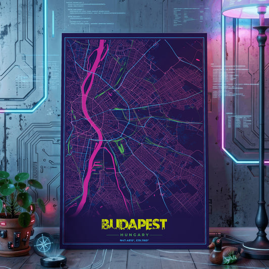 Budapest Cyberpunk Map Poster