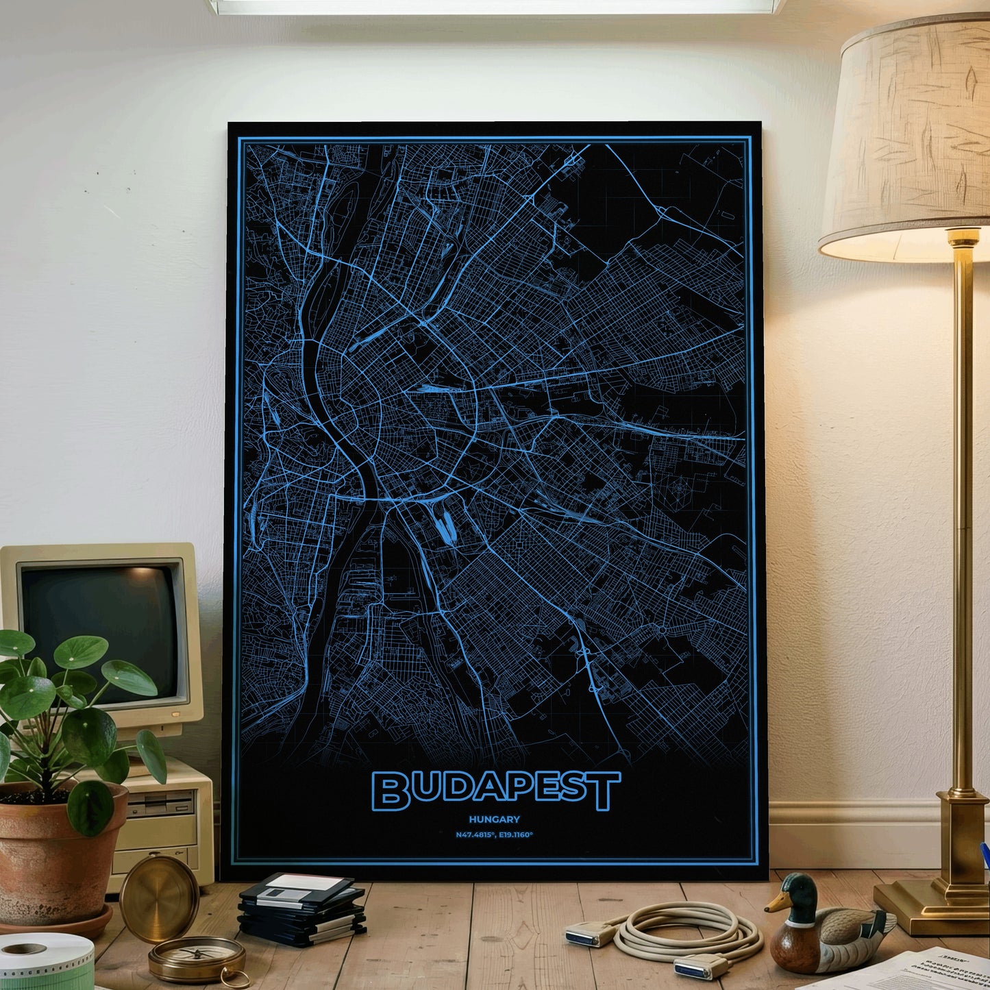 Budapest Phosphor Map Poster - IBM Blue