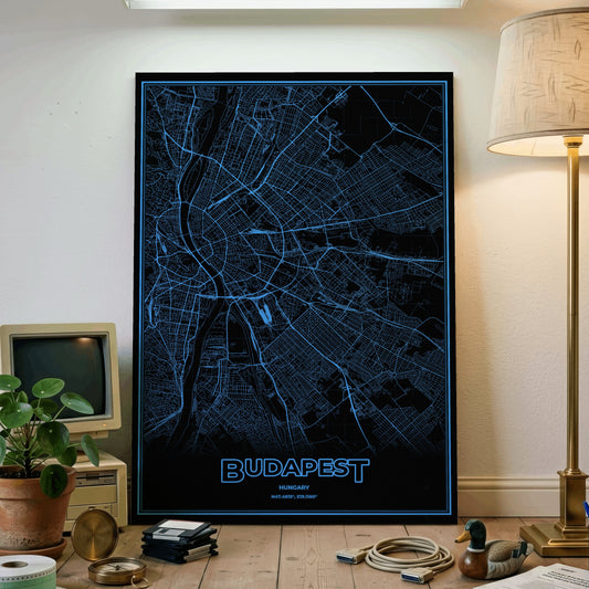 Budapest Phosphor Map Poster - IBM Blue