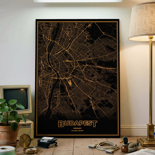 Budapest Phosphor Map Poster - Amber CRT