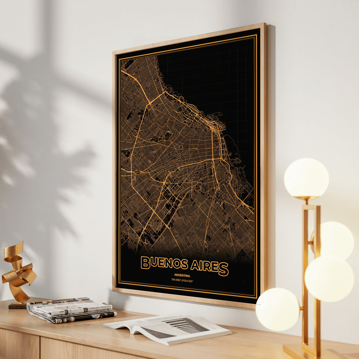 Buenos Aires Phosphor Map Poster - Amber CRT