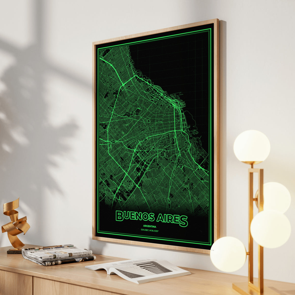 Buenos Aires Phosphor Map Poster - Phosphor Green