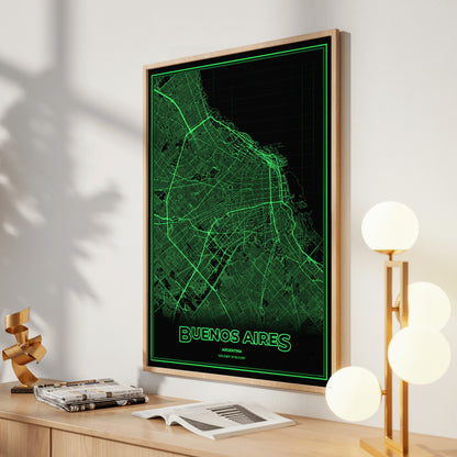 Buenos Aires Phosphor Map Poster - Phosphor Green