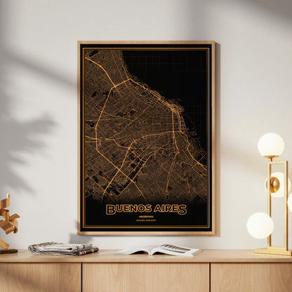 Buenos Aires Phosphor Map Poster - Amber CRT