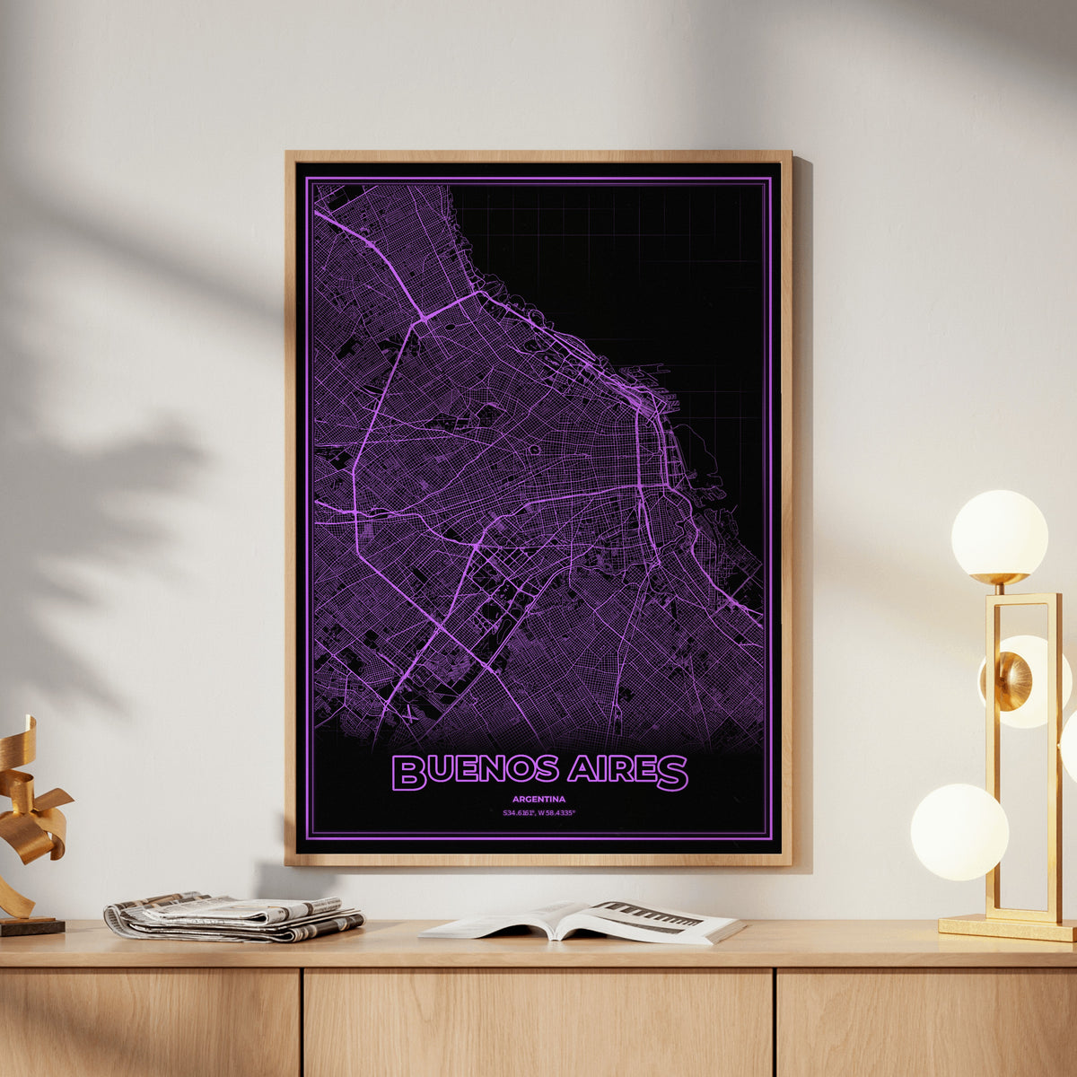Buenos Aires Phosphor Map Poster - EGA Violet