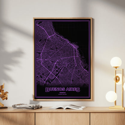 Buenos Aires Phosphor Map Poster - EGA Violet