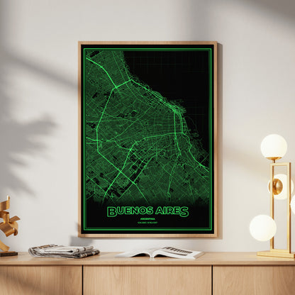 Buenos Aires Phosphor Map Poster - Phosphor Green