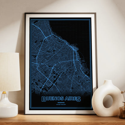 Buenos Aires Phosphor Map Poster - IBM Blue