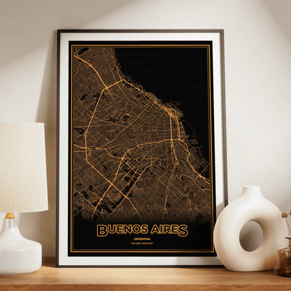 Buenos Aires Phosphor Map Poster - Amber CRT