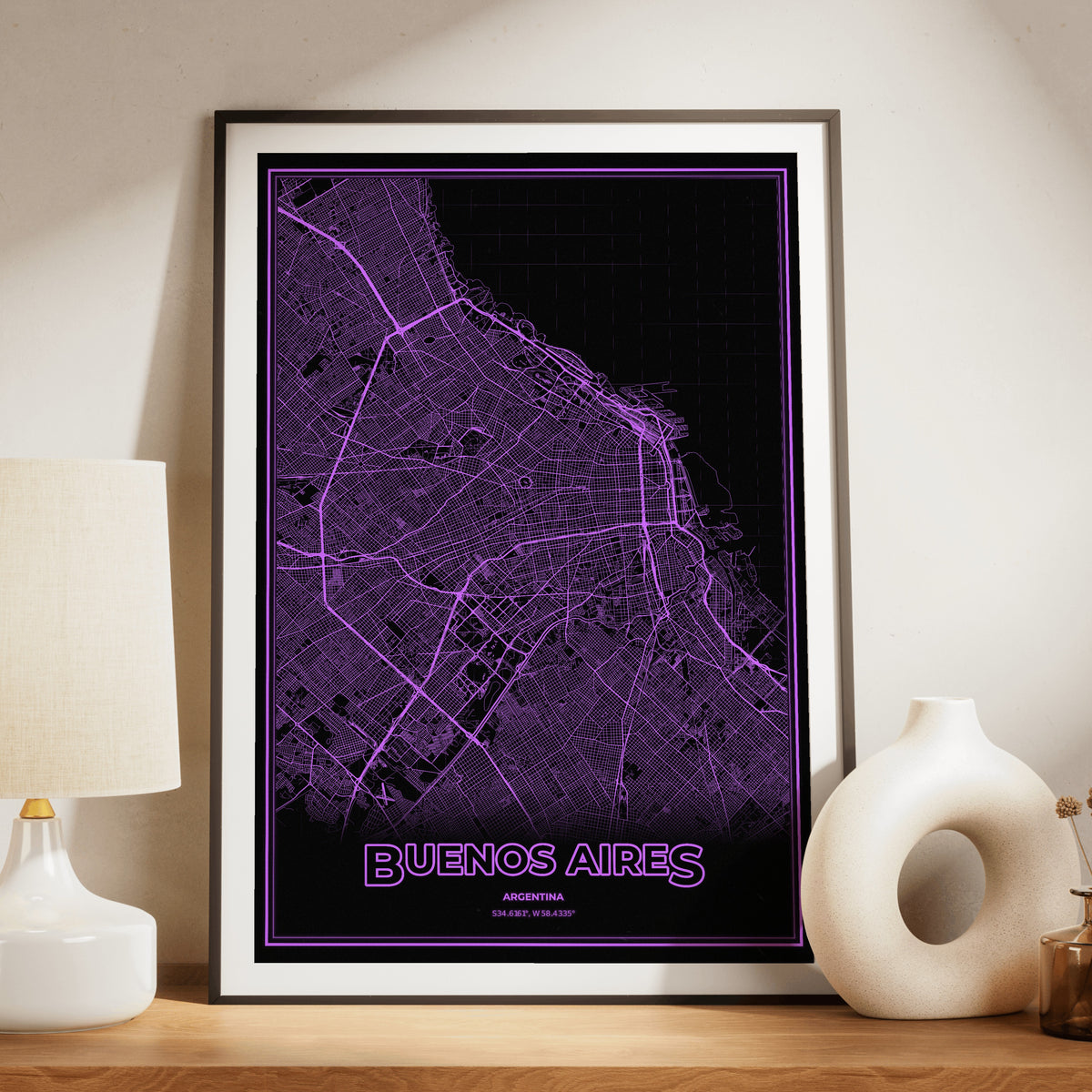 Buenos Aires Phosphor Map Poster - EGA Violet