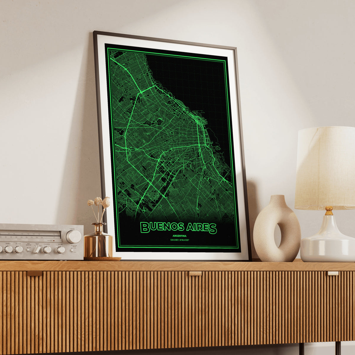 Buenos Aires Phosphor Map Poster - Phosphor Green