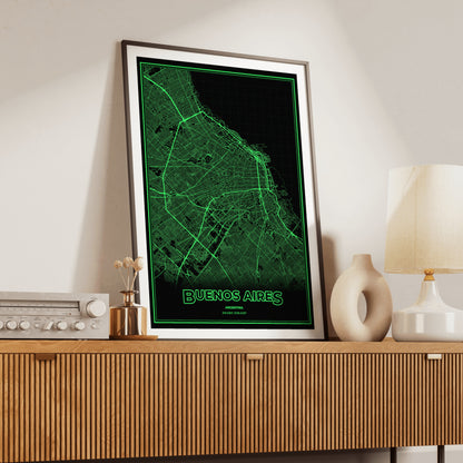 Buenos Aires Phosphor Map Poster - Phosphor Green