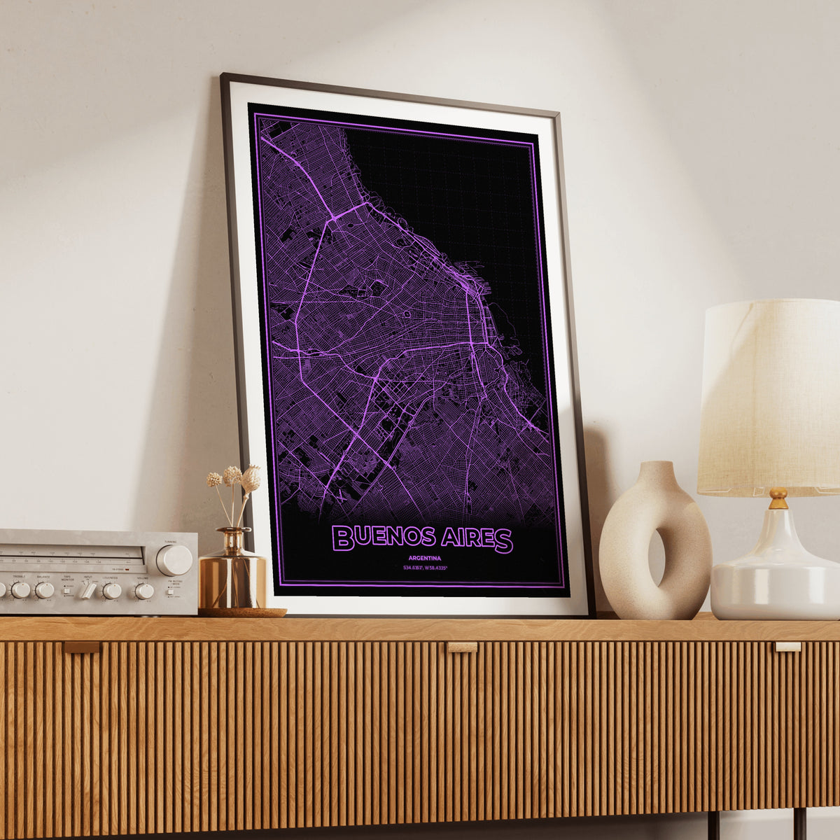 Buenos Aires Phosphor Map Poster - EGA Violet
