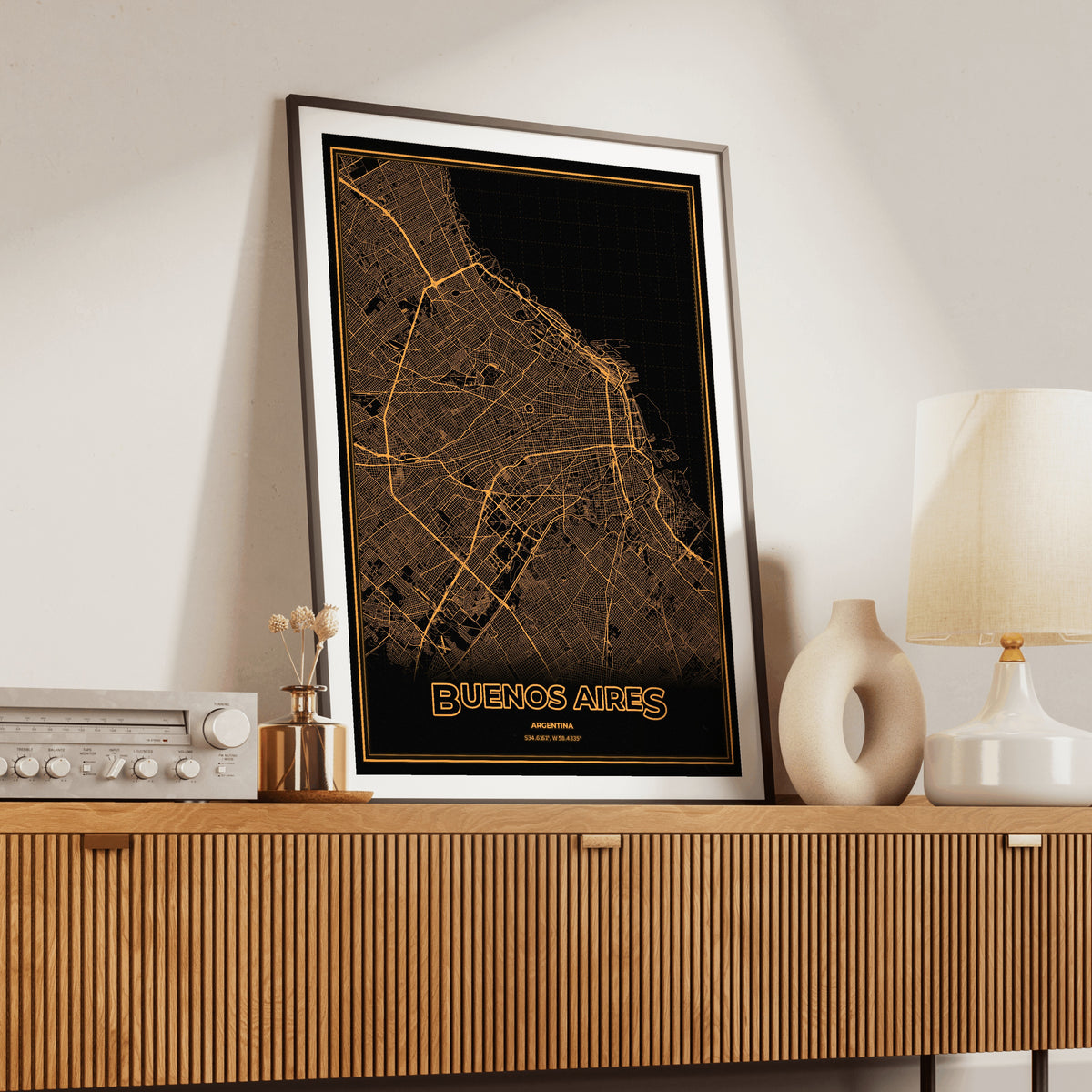 Buenos Aires Phosphor Map Poster - Amber CRT