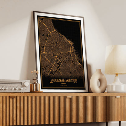 Buenos Aires Phosphor Map Poster - Amber CRT