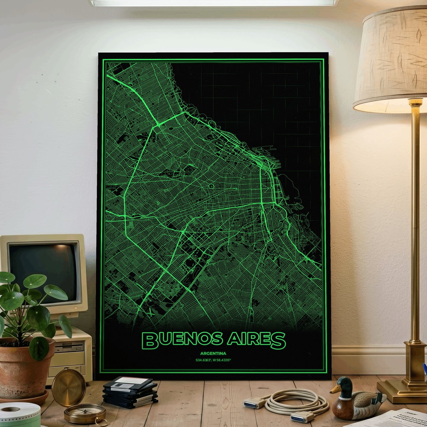 Buenos Aires Phosphor Map Poster - Phosphor Green