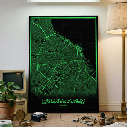 Buenos Aires Phosphor Map Poster - Phosphor Green