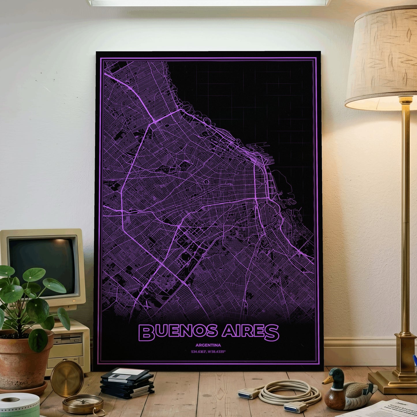 Buenos Aires Phosphor Map Poster - EGA Violet