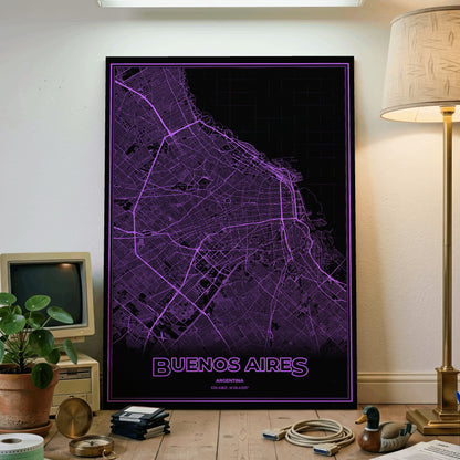 Buenos Aires Phosphor Map Poster - EGA Violet