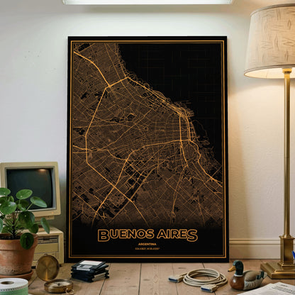 Buenos Aires Phosphor Map Poster - Amber CRT
