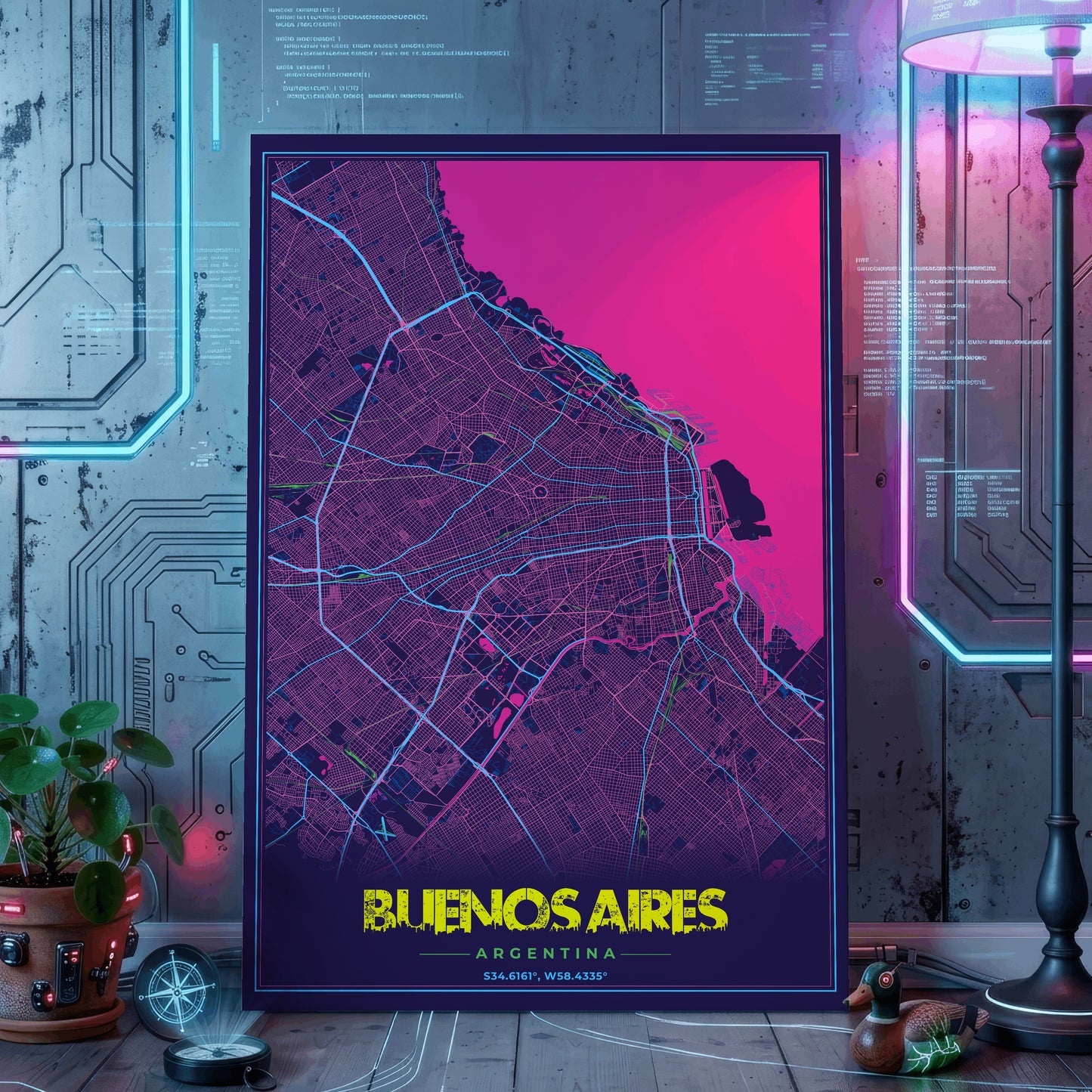 Buenos Aires Cyberpunk Map Poster
