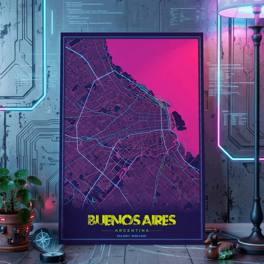 Buenos Aires Cyberpunk Map Poster
