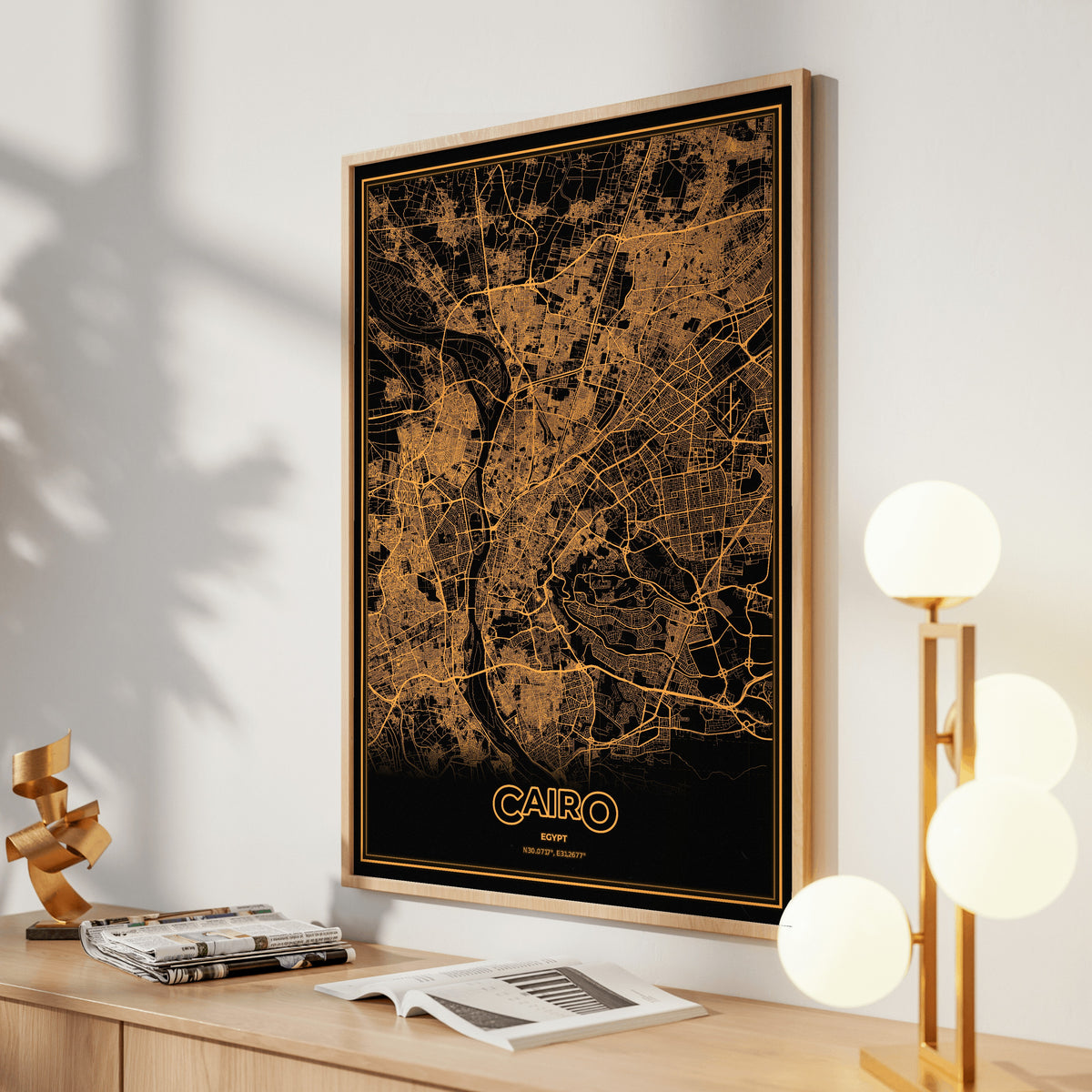 Cairo Phosphor Map Poster - Amber CRT